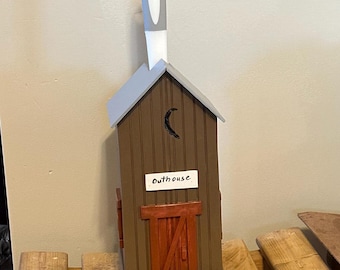 Handcrafted wooden Outhouse Toilet Brush Holder Brush Kit Included