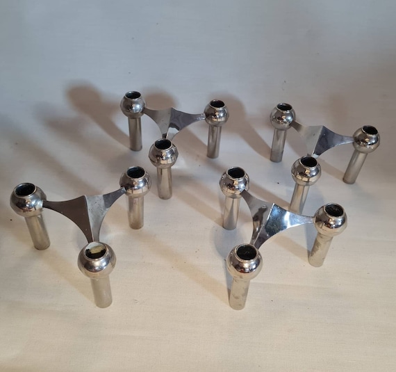 Set of 4 candlesticks | Fabric nail | Vintage | Retro industrial design | 70s