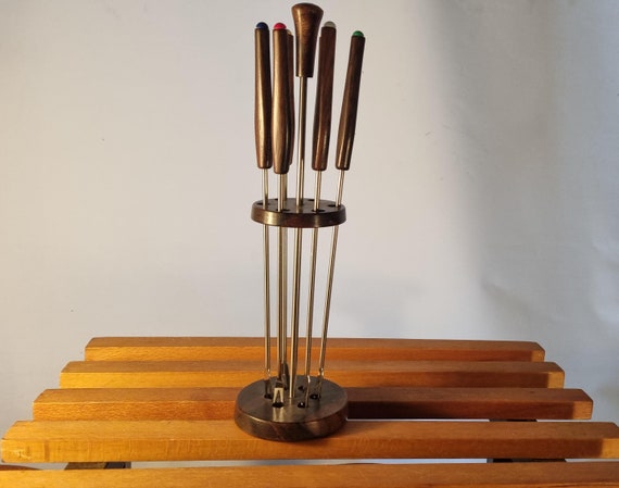 Teak fondue forks | Heron crane wooden figure | 60s vintage | Sculpture decoration