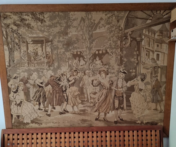 Gobelin by Alonso Perez in beechwood frame | Rococo tapestry dance music