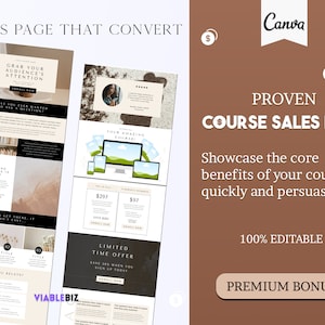 Course Sales Page Template, Canva Sales Page Template, Course Creator Sales Page, Canva Website Template, Editable Canva Template