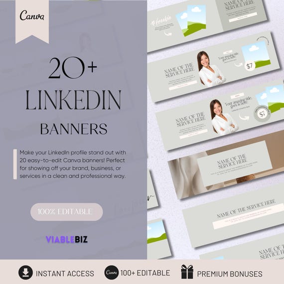 20 LinkedIn Banners, LinkedIn Cover Templates, LinkedIn Banner Mockup, LinkedIn Profile Banner Templates, Editable LinkedIn Canva Banners