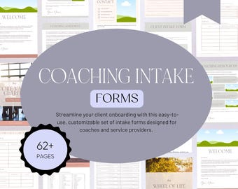Formulários de admissão de coach de vida, pacote de boas-vindas, planilhas de coaching, contrato de coach, questionário do cliente, acordo do cliente, roda da vida