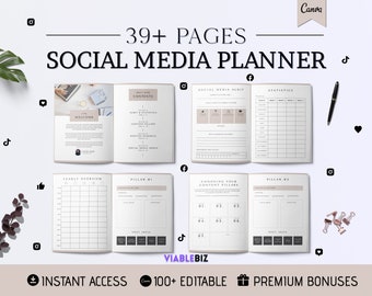 Social Media Planner, Content Planner, Printable Marketing Planner, Instagram Planner, Social Media Content Calendar, Social Planner Canva