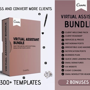 Virtual Assistant Bundle, Client Welcome Pack, Virtual Assistant Proposal, Virtual Assistant Website, Canva Virtual Assistant Starter Pack