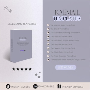 10 Sales Email Templates, Email Marketing Scripts, Email Sequence, Email Copy, Sales Email Templates Swipe File, Pre-written Emails