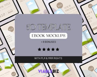 Ebook Mockup Templates Bundle: 50 Canva Posts with PLR & MRR