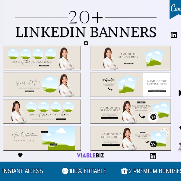 20 LinkedIn Banners, LinkedIn Cover Templates, LinkedIn Banner Mockup, LinkedIn Profile Banner Templates, Editable LinkedIn Canva Banners