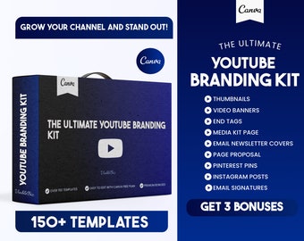 Kit de marca de Youtube, banner de Youtube, miniatura de Youtube, plantilla Canva de Youtube, portada de vídeo de Youtube, vídeo de introducción de Youtube, salida de Youtube