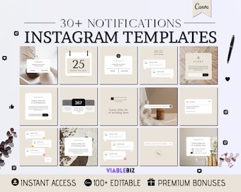 Notification Posts, Instagram Post Templates, Instagram Engagement Notification Post Templates, Reminder Instagram Posts, Canva Template