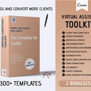 Virtual Assistant Toolkit, Client Welcome Pack, Client Contract, Virtual Assistant Proposal, VA Website Template, Social Media Manager