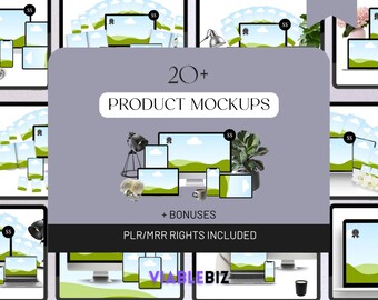 20+ Product Mockup Templates with PLR/MRR Rights (Canva)