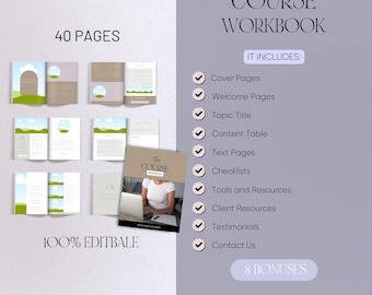 Libro de trabajo para crear cursos, plantilla de curso en línea, plantilla de curso Canva, planificador de cursos, planificador de contenido Canva, libro de trabajo para cursos en línea Canva