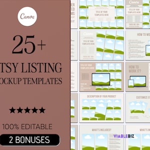 25 Etsy Listing Mockup, Etsy Mockup Listing Templates, Digital Product Templates, Etsy Guide, Etsy Digital Product Mockup Canva Templates