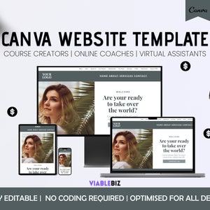 Canva Website Template For Coach, Canva Website Template, Business Website Landing Page Template, Virtual Assistant Website, Course Website