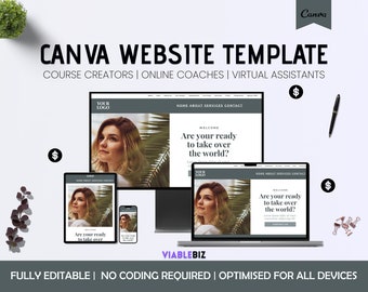 Canva Website Template For Coach, Canva Website Template, Business Website Landing Page Template, Virtual Assistant Website, Course Website