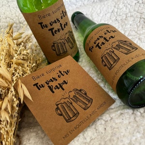 Annonce grossesse grand parent papa tata tonton mamie papy étiquette kraft autocollante original bouteille de bière originale