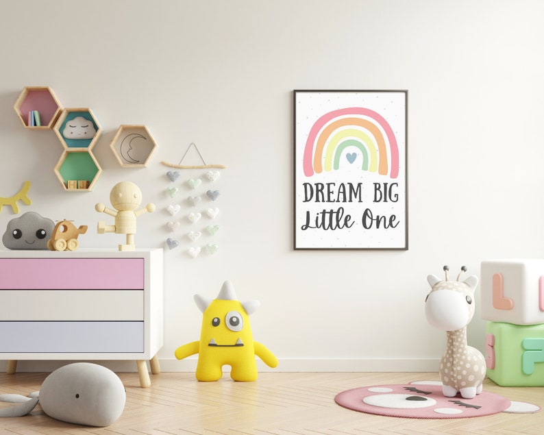 Dream Big Little One, Pastel Rainbow, Nursery Print, Digital Download, Nursery Decor image 2