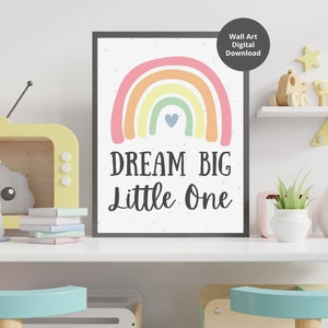 Dream Big Little One, Pastel Rainbow, Nursery Print, Digital Download, Nursery Decor image 1