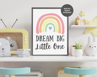 Dream Big Little One, Pastel Rainbow, Nursery Print, Digital Download, Nursery Decor