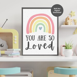 You Are So Loved, Nursery Digital Print with Pastel Rainbow, Nursery Decor
