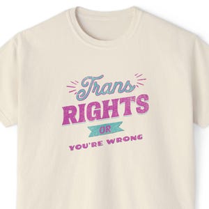 Funny Pro Transgender Rights Cropped Tee, Trans Rights or You&#39;re Wrong Shirt in Trans Flag Colors, LGBTQ Pride Protest Outfit