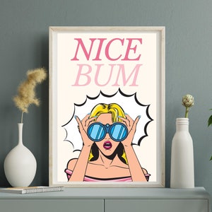 Arte divertido para el baño de niñas, decoración de pared divertida, póster rosa, estética retro, dormitorio universitario preppy, impresión linda y moderna, decoración de inodoro vintage