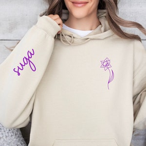 Yoongi Suga sudadera con capucha de flor de nacimiento, sudadera con capucha Bangtan, sudadera con capucha del ejército BTS, regalo BTS, sutil Kpop Merch, Bts Merch sutil, sutil Bts Merch, Bts Fan