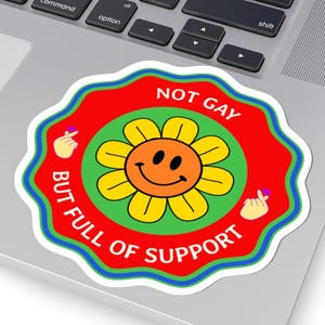 LGBTQ+ Ally Sticker: Rainbow Pride, Smiley Flower Vinyl Decal