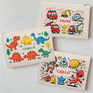 Personalized Pencil Case for Boys: Dinosaur, Space & Vehicle Designs