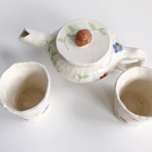 Handmade Stoneware Ceramic Floral Blue & Brown Wildflower Tea Set handbuilt and handpainted ceramic set image 2