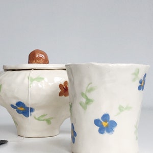 Handmade Stoneware Ceramic Floral Blue & Brown Wildflower Tea Set handbuilt and handpainted ceramic set image 3