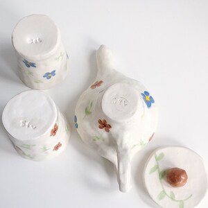 Handmade Stoneware Ceramic Floral Blue & Brown Wildflower Tea Set handbuilt and handpainted ceramic set image 4