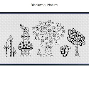Könnte beinhalten: Schwarz-weiß Pixel-Art-Illustration einer Waldszene mit einem Baum, Pilzen und einem Busch. Der Baum hat einen Stamm und Äste mit Blättern. Die Pilze sind hoch und haben eine runde Spitze. Der Busch ist klein und rund.