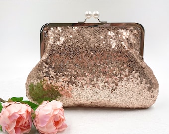 Sequin bridal clutch, bridal purse, gold clutch, wedding purse, sequin clutch, rosegold sequin clutch, bridesmaid, frame purse, rosegold