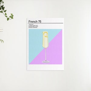 French 75 drink recipe printable, bar print, wall decor digital print