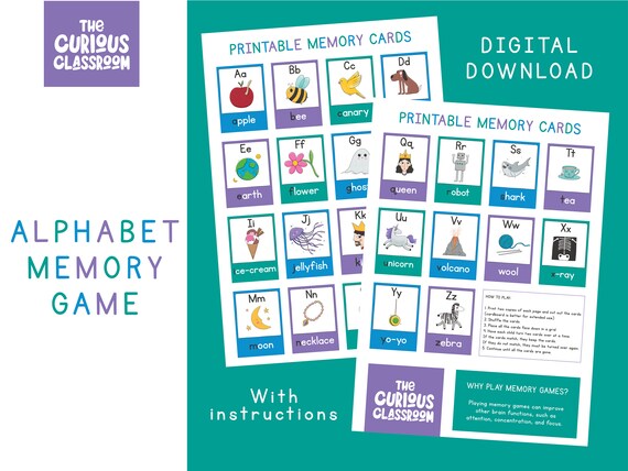 Printable Alphabet Memory Game. Illustrated. - Etsy UK