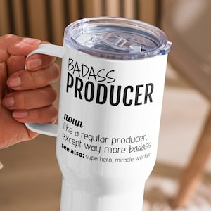 Badass Producer Definition Travel Mug, Gift For Producer, Producer Thank You Promotion Birthday Christmas Leaving Gift, Producer Tumbler
