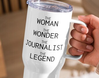 Woman Wonder Journalist Travel Mug, Journalist Graduation Promotion Leaving New Job Gift, Gift For Journalist, Funny Journalist Tumbler Gift