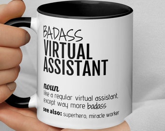 Badass Virtual Assistant Definition Coffee Mug, Funny Virtual Assistant Gift, Virtual Assistant Thank You New Job Birthday Christmas Gift