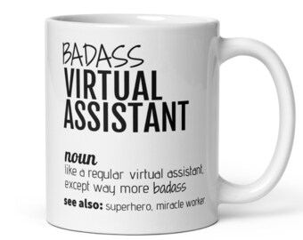 Funny Virtual Assistant Gift, Badass Virtual Assistant Definition Coffee Mug, Virtual Assistant Thank You New Job Birthday Christmas Gift