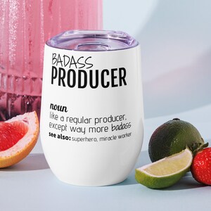 Funny Producer Gift, Badass Producer Definition Wine Tumbler, Producer Thank You Promotion Birthday Christmas Leaving Gift, Producer Tumbler