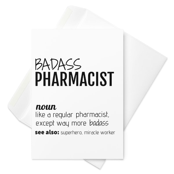 Funny Pharmacist Greeting Card, Badass Pharmacist Definition Card, New Pharmacist, Pharmacist Thank You Graduation Promotion Birthday Card