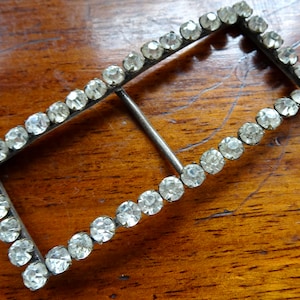 antique Edwardian BIG 2.8&quot; clear rhinestone dress belt buckle slider -S102