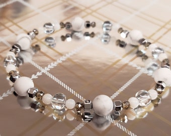 White Howlite with Hematite and White Shell