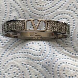 Valentino cuff bangle bracelet silvertone and rhinestones