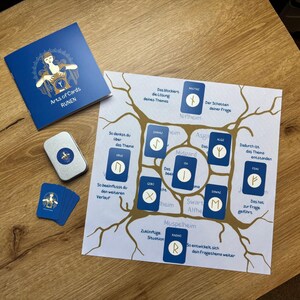 Set di oracoli runici, carte runiche, stoffa runica e opuscolo, un oracolo runico con mini carte e una stoffa per la lettura del Futhark tedesco antico