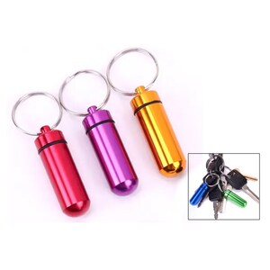 Pillendöschen-Zettelhalter für Not-Tel. als Schlüsselanhänger-Aluminium-Mehrfarbig-TOP-Design-Keyholder-Schlüssel-Keyrings-HT*802-17