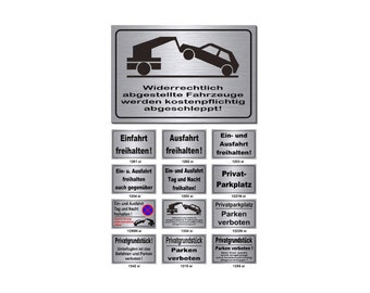 Einfahrt-Parken-Privatgrundstück etc.-Aluminium Dibond-Schild-Edelstahloptik-297 x 210 x 3 mm-Warnschild-Hinweisschild-HT*201-1256 SI