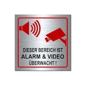 Area is Alarm + Video Monitored Sign 200 x 200 x 3mm Stainless Steel Look Aluminum Dibond Information Sign HT*1915-3